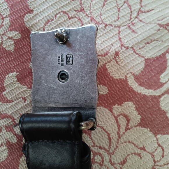 Striking Cherry Red Enamel Buckled and Silver Studded Black Leather Belt - Picture 6 of 6